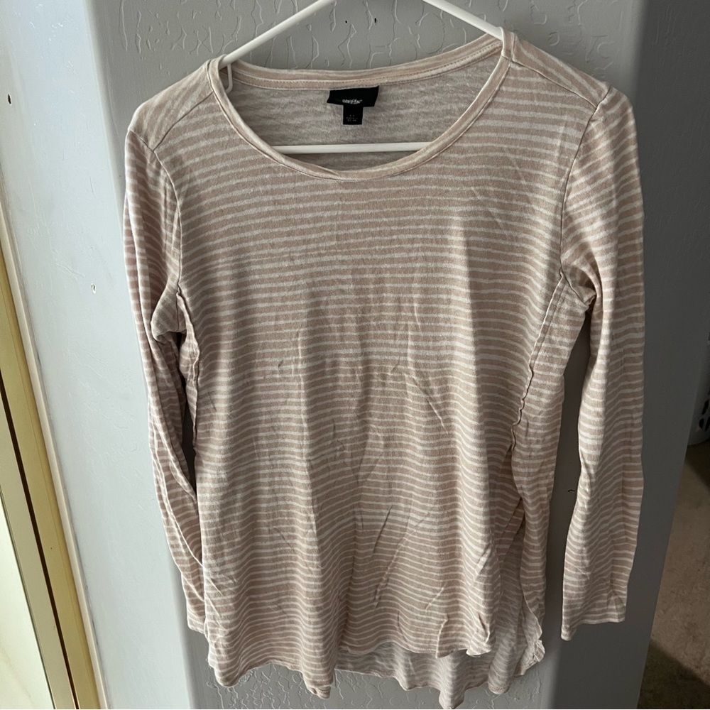 Mossimo Weathered Stripe Long Sleeve Split Hem Top, Size S